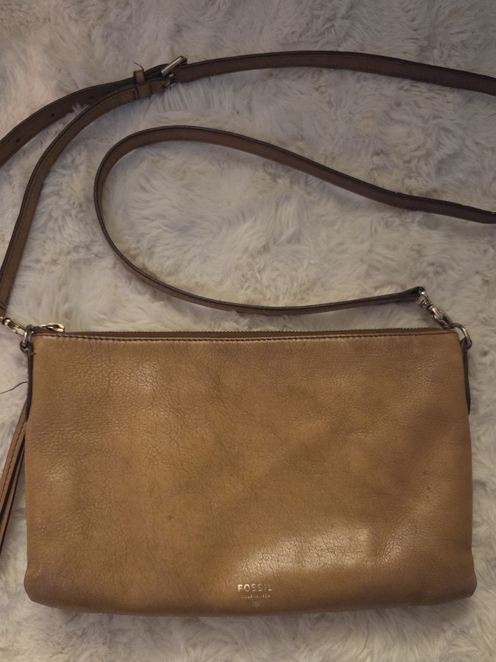 Fossil Issue No. 1954 Pebbled Brown Tan Leather Crossbody Purse